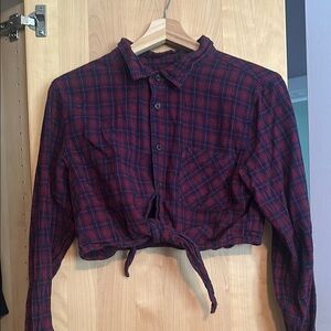 Forever 21 Red Long Sleeve Mandarin Collar Crop Top